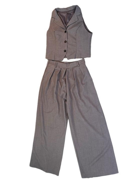 Dazy Pants - Dazy Women Wide Leg Pants Suit Set, Gray